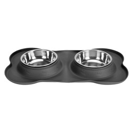 Double Pet Bowls Rustproof Stainless Steel Dog Water Food Bowls TPR Base Cat Double Food Bowls for Home Indoors Black