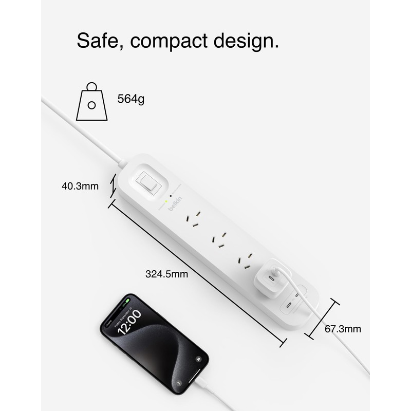 Belkin SurgePro 4-Outlet Surge Protector with Dual USB-C 30W, 2M