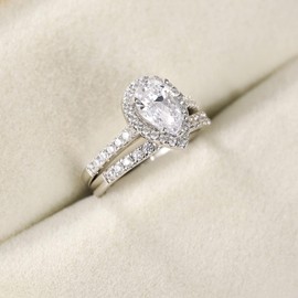 Zakk Women's Ring Set Silver 925 Eternity Ring Solitaire 1.5CT Tear Cubic Zirconia Engagement Rings Wedding Rings Promise Ring Rose Gold Gold, stone, Cubic Zirconia