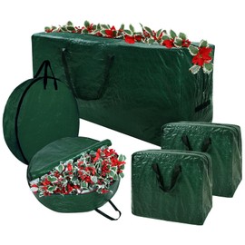 Capslpad 5PCS Christmas Tree Storage Bag for 7.5ft Artificial Trees PE Durable Holiday Wreath Storage Bag Waterproof Xmas Holiday Decoration Storage Bags Reinforced Handle & Zippered & Card Slot,Green