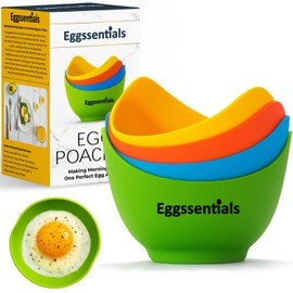 Eggssentials - Poached Egg Cups - Pack of 4 - BPA Free Silicone Egg Poacher Cups - Nonstick Poached Egg Cooker for Microwave, Stovetop, Baking – Easy to Clean Poaching Pods for Perfect Eggs