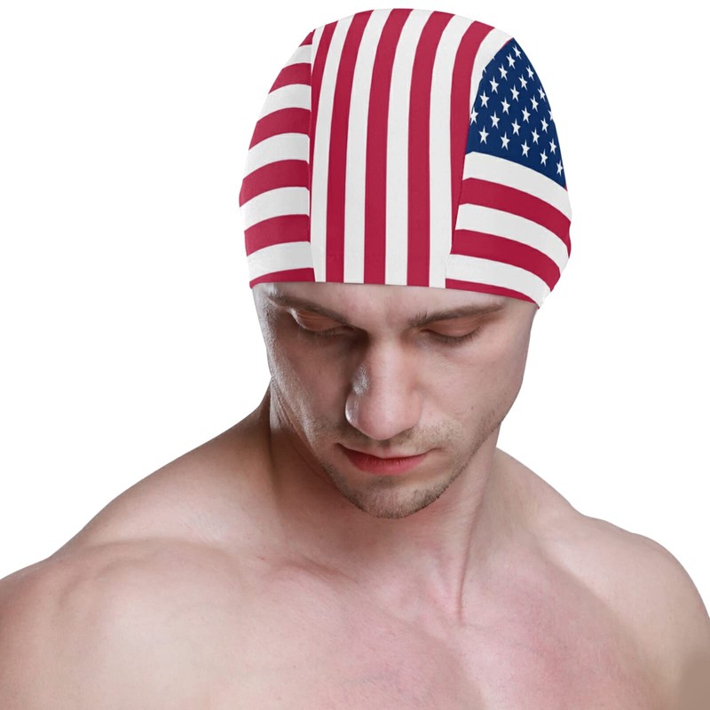 Dallonan Swimming Cap American Flag Unisex Adult Swim Cap Polyester