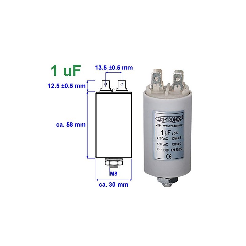 Starting Capacitor, Motor Capacitor, Working Capacitor MKP 1 μF, 450
