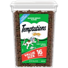 Temptations Classic Crunchy and Soft Cat Treats, Seafood Medley Flavor, 16 oz. Tub