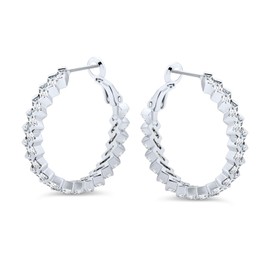 Geometric Wedding Modern Bride Cubic Zirconia CZ Baguettes Statement Large Hoop Earrings For Women Prom Silver Plated Lever back 1.2 Inch Diameter