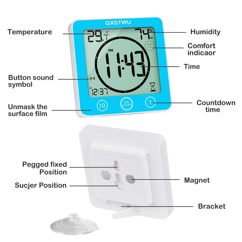 GXSTWU Digital Shower Clock, Bathroom Timer Clock, Waterproof for Water
