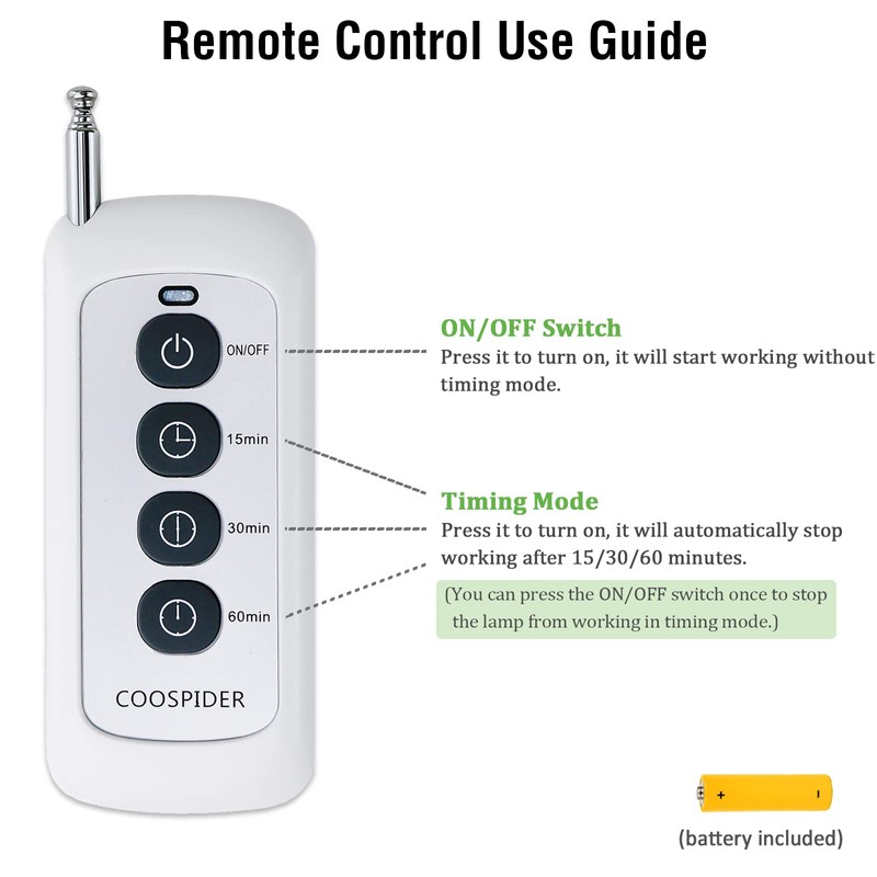 COOSPIDER UV Lamp w/Remote Control 36W UVC Light Bulb with