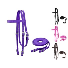 Tahoe Tack Plain Double Layer Nylon Headstall with Reins, Multiple Colors &, Headstall, Headstall, 17-1704PR-F, Purple, Full