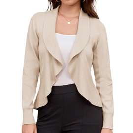 GRACE KARIN Ladies Summer Cropped Open Cardigans Sweater Shawl Long Sleeves Lightweight Knitting Shrugs Beige M