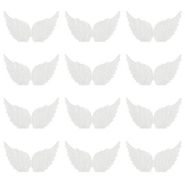 NUOBESTY 12PCS Plastic Angel Wings for Crafts Glitter Mini Angel Wing Ornament White Wings Party Favors for DIY Costume Backpack Accessary