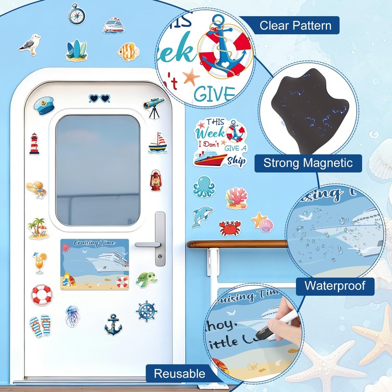 27PCS Cruise Door Decorations Magnetic, Cute Nautical Cruise Door Magnets