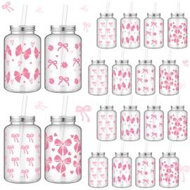 Willinglong 24 Pcs Coquette Bow Aesthetic Cup Pink Bow Plastic Tumbler with Lids and Straws Reusable Cute Plastic Cups for Women Birthday Bridal Shower Wedding Party Supplies(550ml,18 oz)