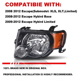 Headlight Assembly Compatible With 2008 2009 2010 2011 2012 Ford Escape Driver Side And Passenger Side Black Housing