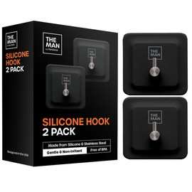 The Man Silicone Hook - Bathroom & Shower Storage Hook - Shower Toiletry, Bathroom Organizer Accessory - Heavy Duty Stainless Steel & Silicone - Strong Hold, Adheres to Most Surfaces (2 Pack)
