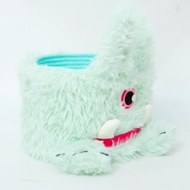 Soft Plush & Cotton Rope Toy Storage Basket for Kids - Cute Nursery Storage Basket with Cartoon Patterns - Baby Toy Organizer for Nursery, Baby Room,Playroom (Light Green)