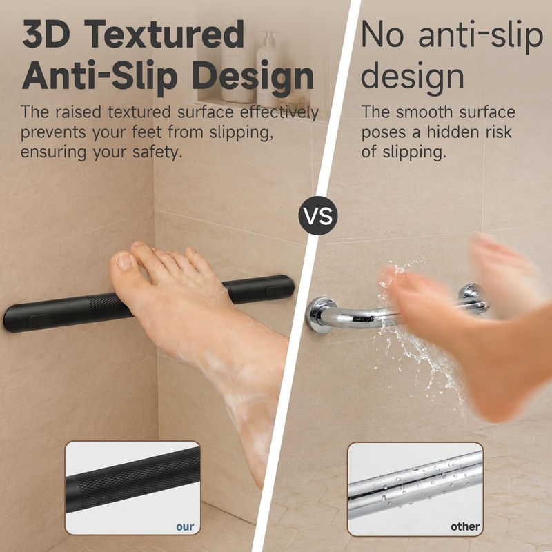 Matte Black Shower Foot Rest Bar Corner Shower Foot Rest