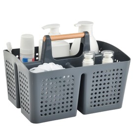 PAKCHOICE Portable Shower Caddy Basket with Compartments, Plastic Divided Cleaning Caddy Organizer Storage Tote with Handle for Bathroom, College, Dorm Room Essentials, Dark Gray