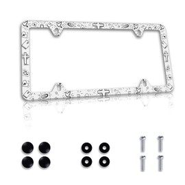 Jesus Cross Peace Pigeon Personalise Christ Faith License Plate Frame Stainless Steel Metal Car Plate Cover Accessory Rustproof Decor 4 Holes Screws 12.3" x 6.3" Fit All Vehicle Standard Size