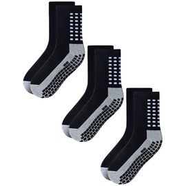 RATIVE Anti Slip Non Skid Slipper Hospital Crew Socks with grips for Adults Men Women X-Large (XL, 3 pairs-black)