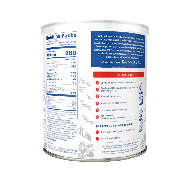 Mountain House Gluten-Free Scrambled Eggs with Uncured Bacon Freeze-Dried Food