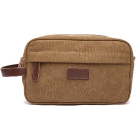 Arrow Dancer AD A263 Luxe 16A Canvas + PU Leather Toiletry Bag Unisex - Stylish Travel Pouch with Secure Zipper - Modern Versatile Shaving Kit & Cosmetic Organizer for Every Adventure (Coffee)