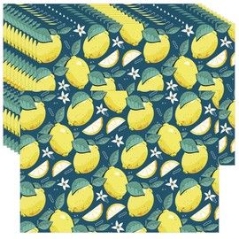 Wonmon 50PCS Lemon Paper Place Mats, Lemon Pattern Disposable Placemats Decorative Table Mats for Spring Summer Holiday Dinner Table Decoration Lemons Theme Party Supplies, 13.8 x 9.8 inch