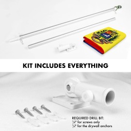 UD_G128 Combo Pack: 6 Ft Tangle Free Aluminum Spinning Flagpole (Silver) & Venezuela 7 Stars Venezuelan Flag 3x5 Ft, ToughWeave