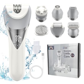 Qreeyx Epilator for Women, 7 in 1 Epilator Hair Removal for Women, Shaver, Bikini, Face Razor, Facial Brush, Face Massage and Body Exfoliator, IPX7 Waterproof Painless Lady Shaver Wet & Dry, 2 Speeds