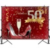 Sensfun 7x5ft Red Gold 50th Birthday Backdrop Glitter High Heels