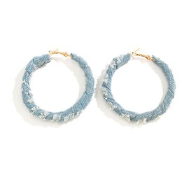 Vintage Exaggerated Denim Hoop Earrings Cool Jeans Cloth Big Round Circle Huggie Hoops Earrings Bohemia Statement Jewelry Accessories for Women-samll