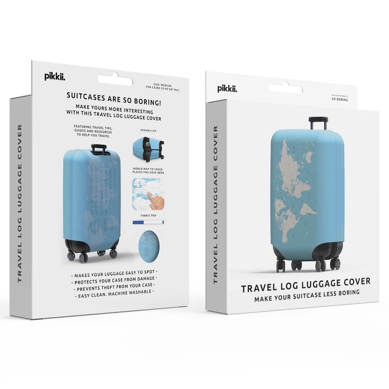 Pikkii Medium Suitcase Cover with World Map, Track Your Travels,