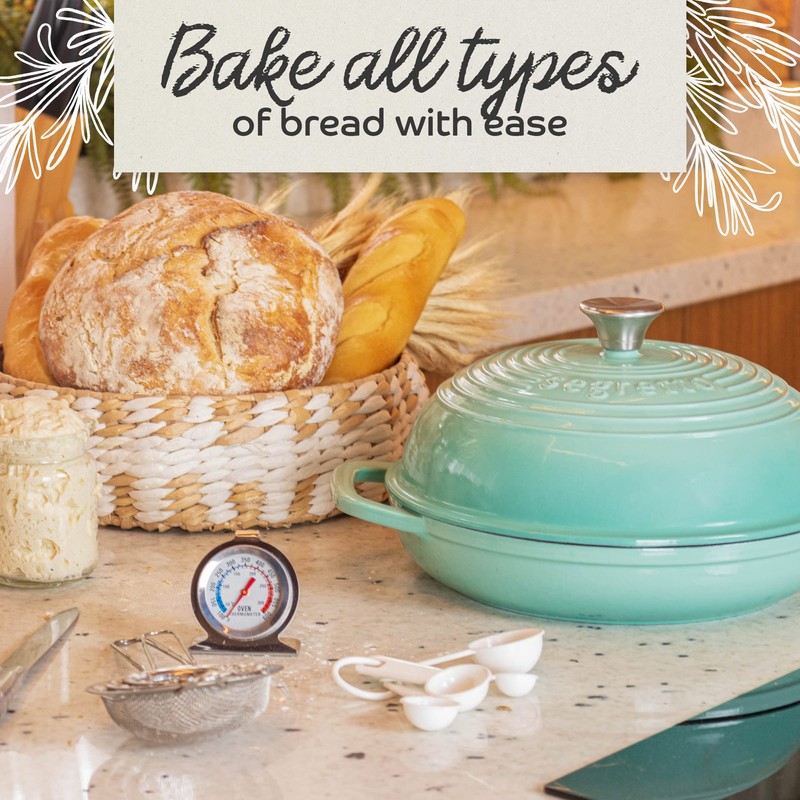 Enameled Cast Iron Bread Pan with Lid 11” Green Bread