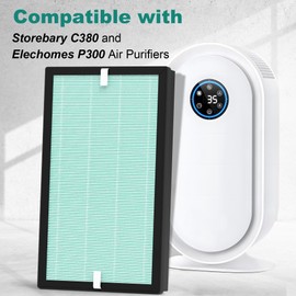 Harebery 2 Pack C380 Replacement Filter, Compatible with Storebary C380 and Elechomes P300 Air Cleaner Purifier, 3- Stage Filtration, Part C380-RF