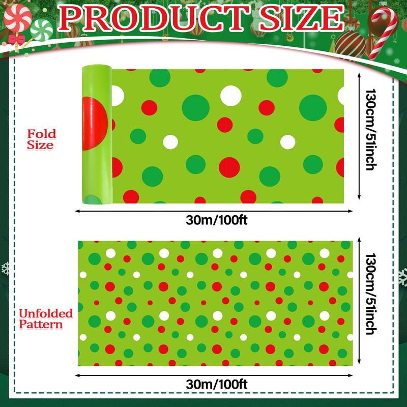 party greeting Christmas Tablecloth Roll 51inch x 100ft Christmas Polka