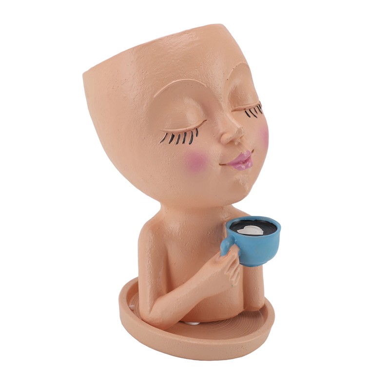 Resin Face Plant Pot Creative Cute Small Drinking Coffee Succulent