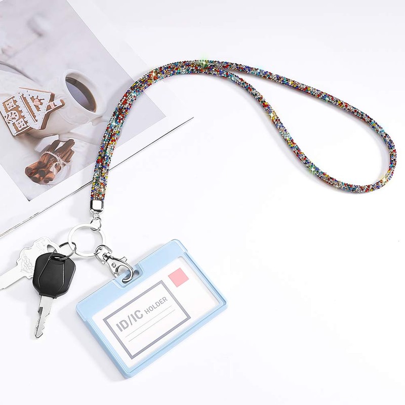 Soleebee Card Holder Lanyard Bling Rhinestone Lanyard with Key Ring