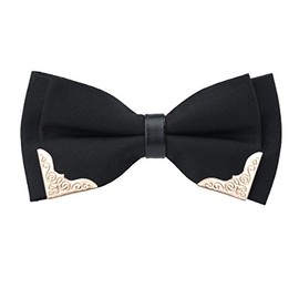Alizeal Men's Pre-tied Golden-Metal-Edged Two-Layer Bow Ties (Black)