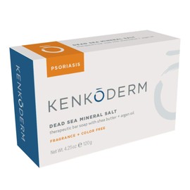 Kenkoderm Psoriasis Dead Sea Mineral Salt Soap with Argan Oil & Salicylic Acid, Natural Exfoliating Body & Face Cleanser for Sensitive Skin, Color & Fragrance Free, 4.25 Ounce, 1 Bar