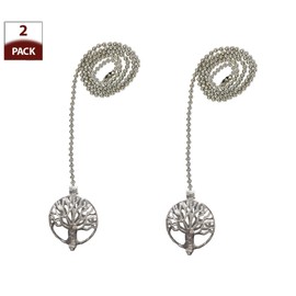 Royal Designs, Inc. Adjustable Ceiling Fan Pull Chain Extension with Jubilant Oak Ornament, 24 Inch, Chrome, Set of 2