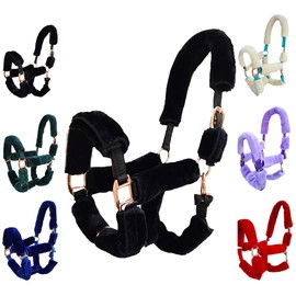 Majestic Ally horse Halter Fleece Set -Full, Set of 09 (Crown, Noseband, Cheeks, Chin, Neck Pieces) and Set of 4 (Crown, Noseband, Cheeks), Multiple Colors (Black, 09 Piece)