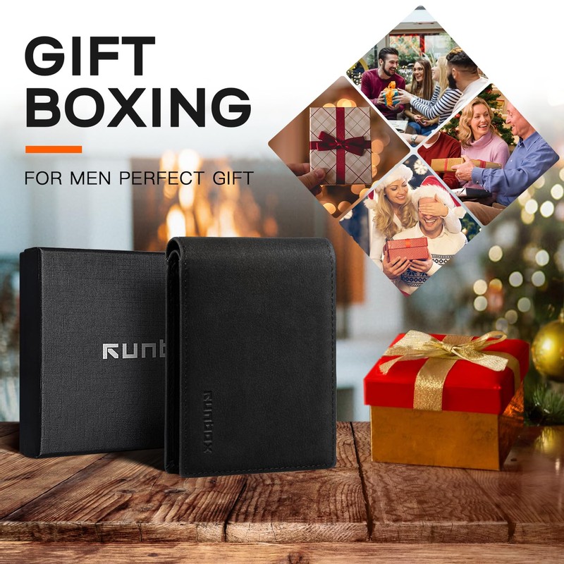 RUNBOX Wallet for Men Slim Leather Bifold RFID Blocking Minimalist