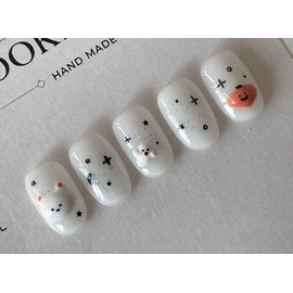 ⭐️ [Starry Night Bear] Homemade nail tips ⭐️ - Square / ⭐️ [별밤 곰돌이] 수제 네일 팁 ⭐️ - 스퀘어