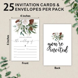 EXW 25 Wedding Invitation Cards & Envelopes, Rustic Floral Invites, Watercolor Blank Fillable Invites For Wedding, Mr & Mrs Celebration, Party Favor & Supplies (4x6) - A01