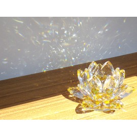 KKD Crystal Glass Figurine Colorful Lotus Flower Interior Flower Lotus Feng Shui Good Luck Suncatcher (Yellow)