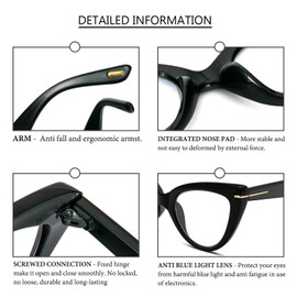 MMOWW Cat Eye Reading Glasses 3 Pairs Fashion Cute Blue Light Blocking Readers for Women, Black/Tortoise/Grey Powder +1.5