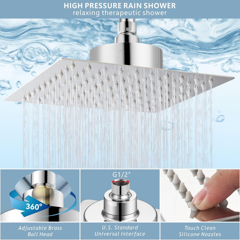 Nuodan High Pressure Rain Shower Head with Filtered - 8"