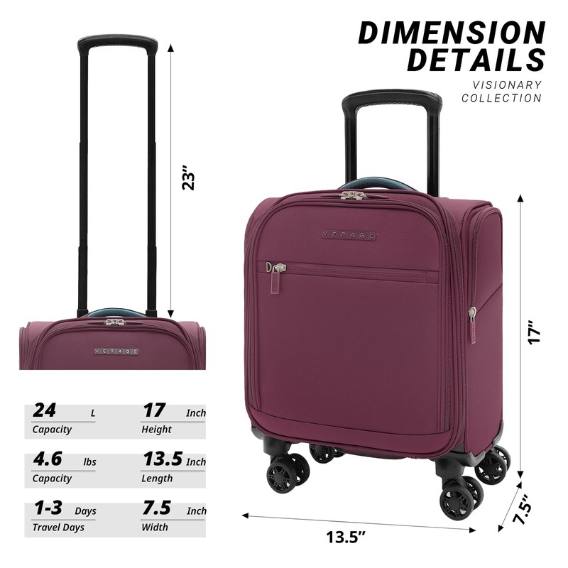 Verage Under Seat Luggage with Wheels, Softside Small Suitcase Spinner