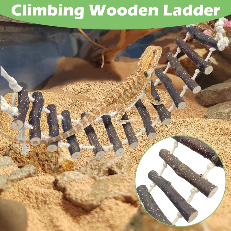 BNOSDM Reptile Hammock Reptile Wooden Ladder Bridge Bearded Dragon Hammock