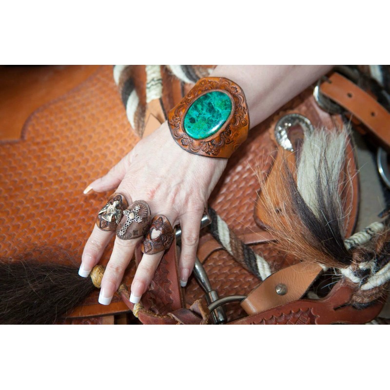 Gray Wolf Collections Leather Silver Cross Ring, Southwestern Design