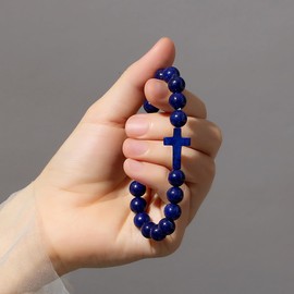 XIANNVXI Cross Bracelet for Women Men Lapis Lazuli Bracelet Blue Bracelet Gemstone Bracelet Christian Gifts for Women Men Baptism Gifts Rosary Bracelet Bead Bracelets Crucifix Bracelet Jewellery
